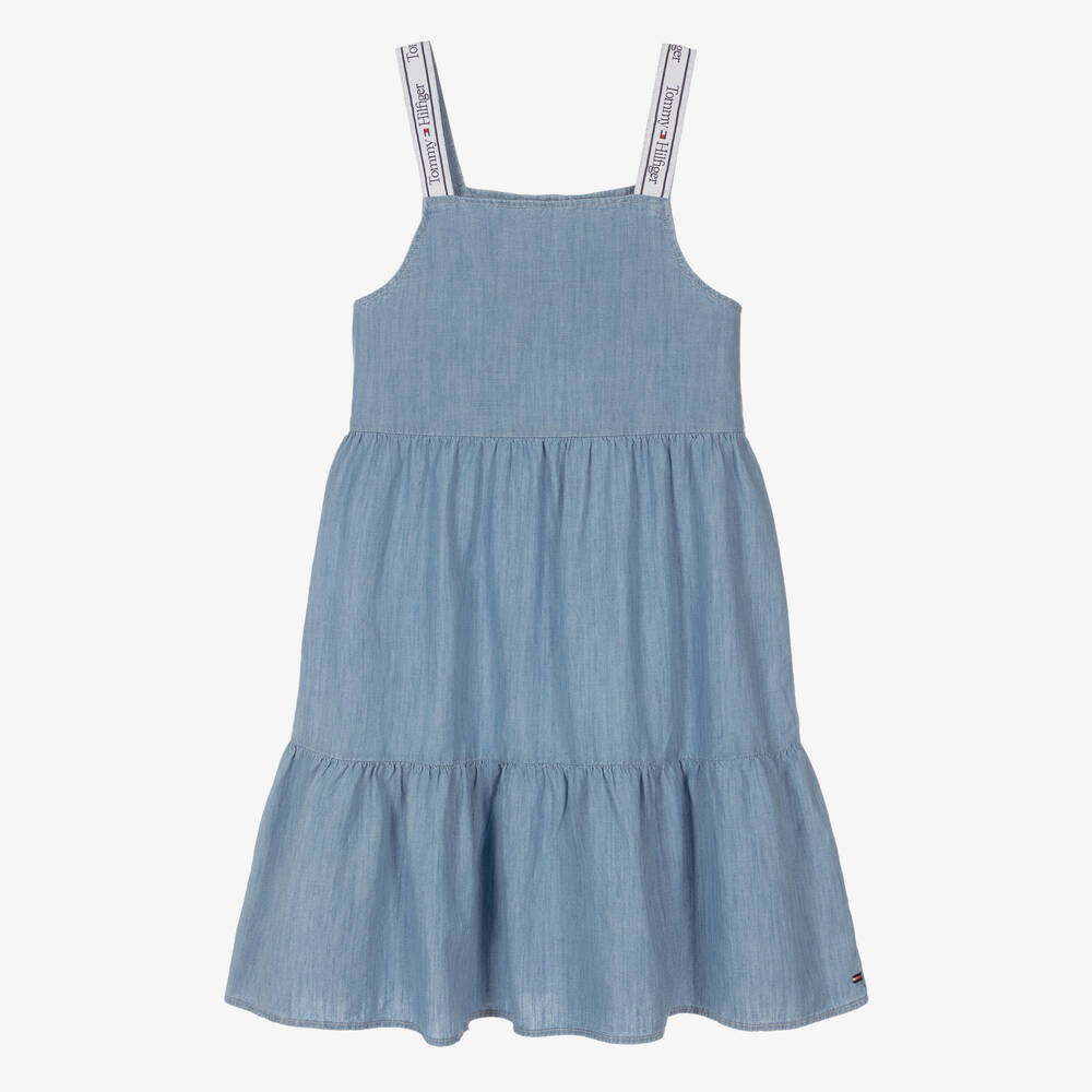 Tommy Hilfiger - Teen Girls Blue Chambray Logo Tape Dress | Childrensalon
