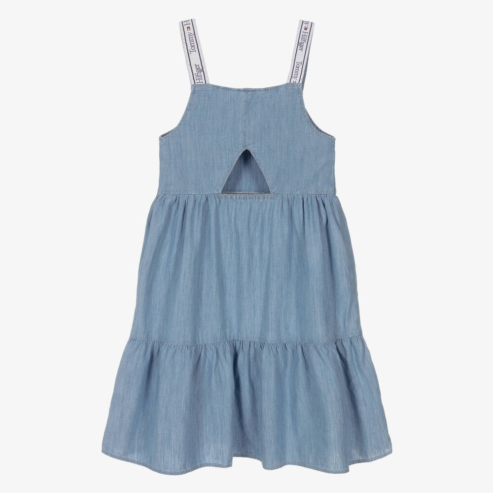 Tommy Hilfiger-Teen Girls Blue Chambray Logo Tape Dress | Childrensalon Outlet