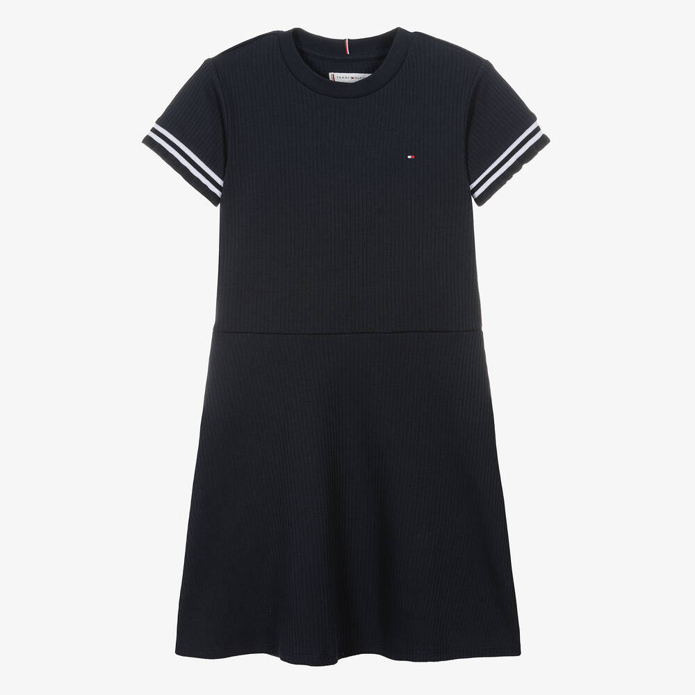 Tommy Hilfiger-Teen Girls Blue Cotton Rib Jersey Dress | Childrensalon Outlet