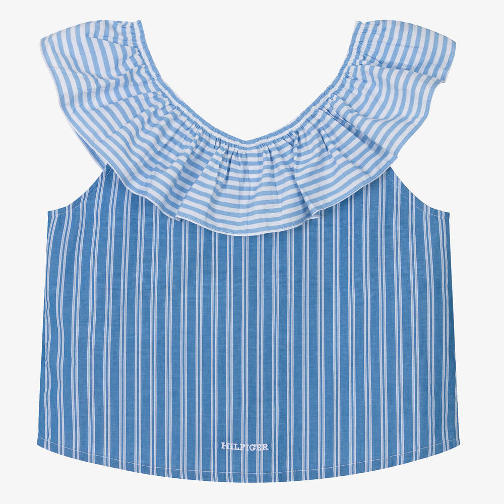 Tommy Hilfiger-Teen Girls Blue Cotton Stripe Blouse | Childrensalon Outlet