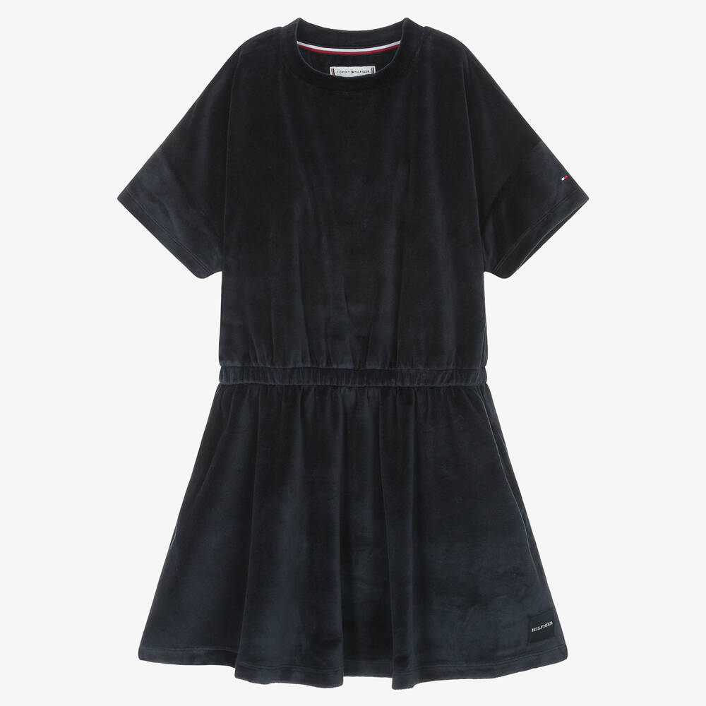 Tommy Hilfiger - Blaues Teen Baumwollvelours-Kleid | Childrensalon