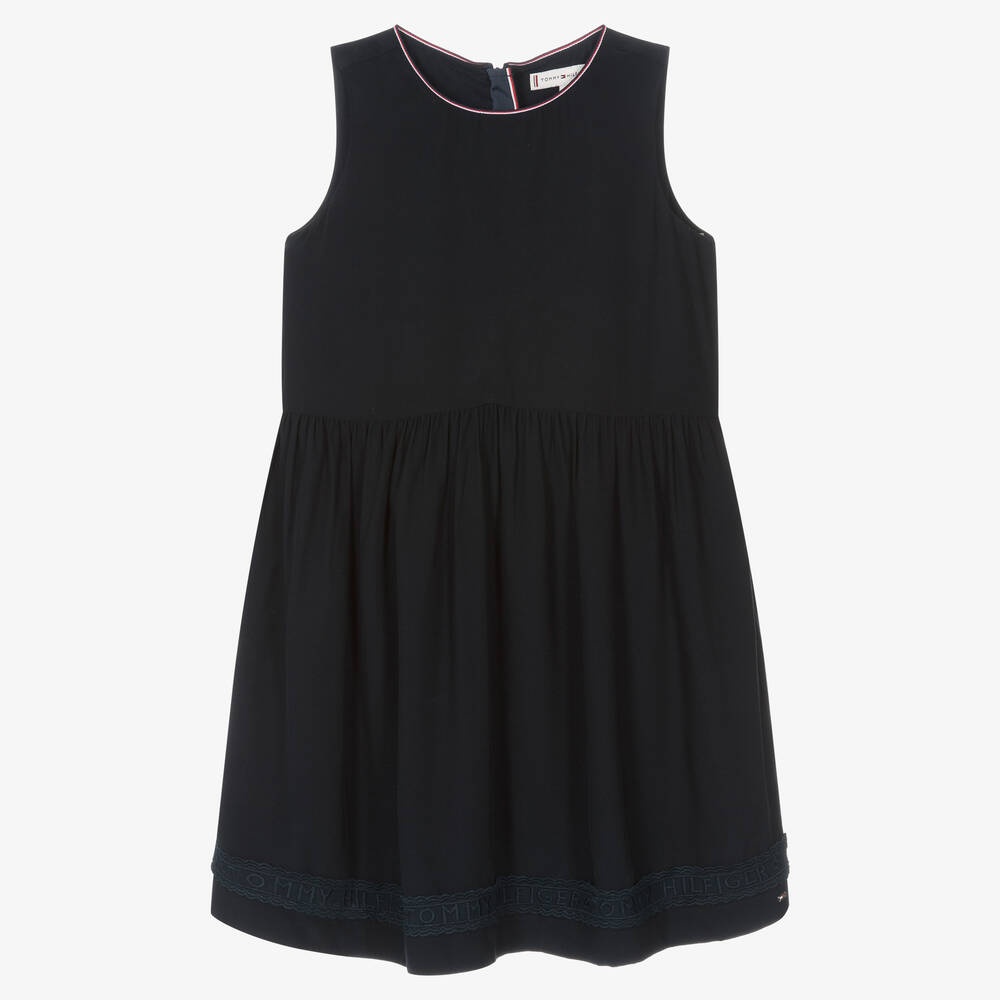 Tommy Hilfiger - Teen Girls Blue Crêpe Lace Trim Dress | Childrensalon