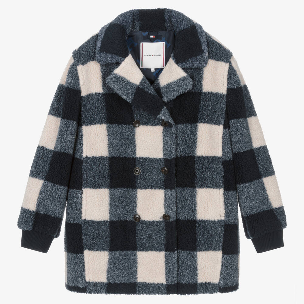 Tommy Hilfiger - Karierter Mantel Blau/Elfenbein | Childrensalon