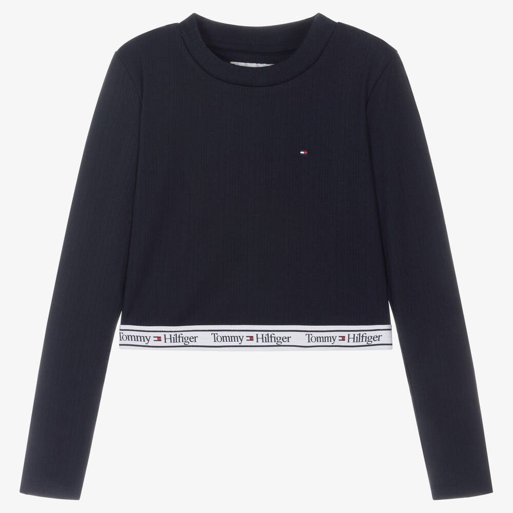 Tommy Hilfiger - Teen Girls Blue Logo Crop Top | Childrensalon