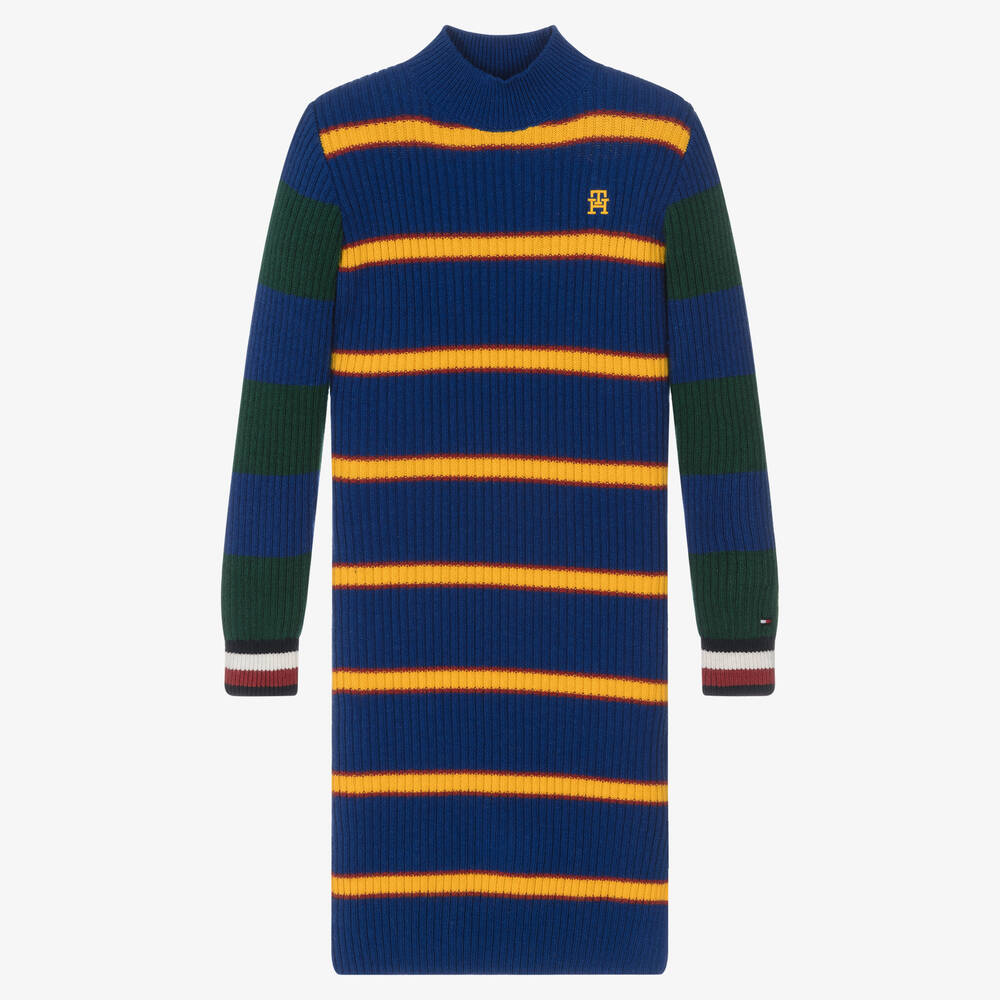 Tommy Hilfiger - Blaues Teen Streifen-Strickkleid | Childrensalon