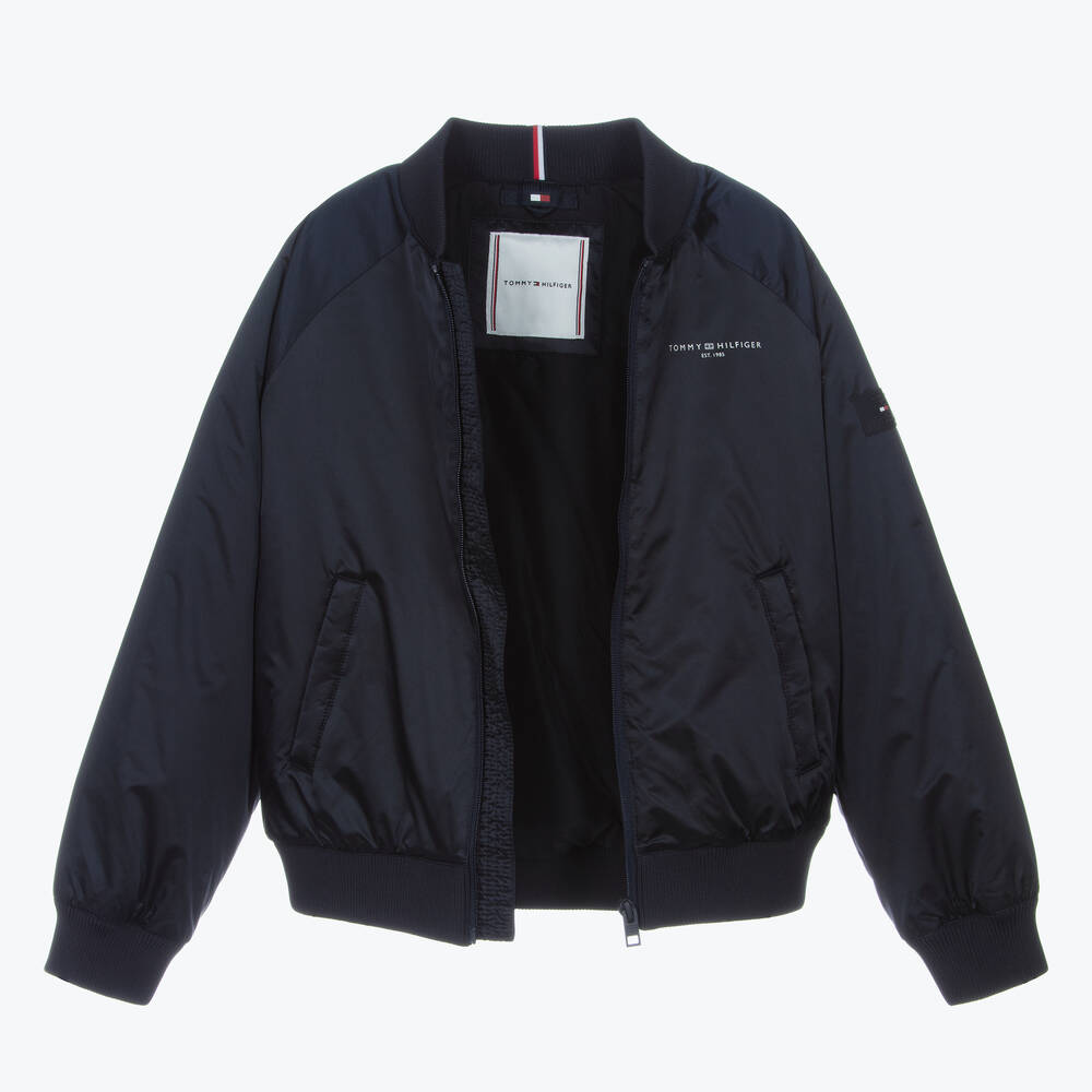 Tommy Hilfiger-Teen Girls Blue Satin Bomber Jacket | Childrensalon Outlet