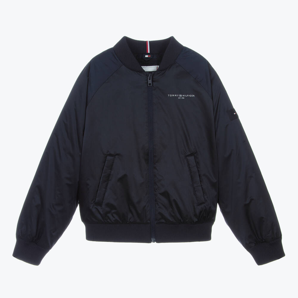 Tommy Hilfiger-Teen Girls Blue Satin Bomber Jacket | Childrensalon Outlet