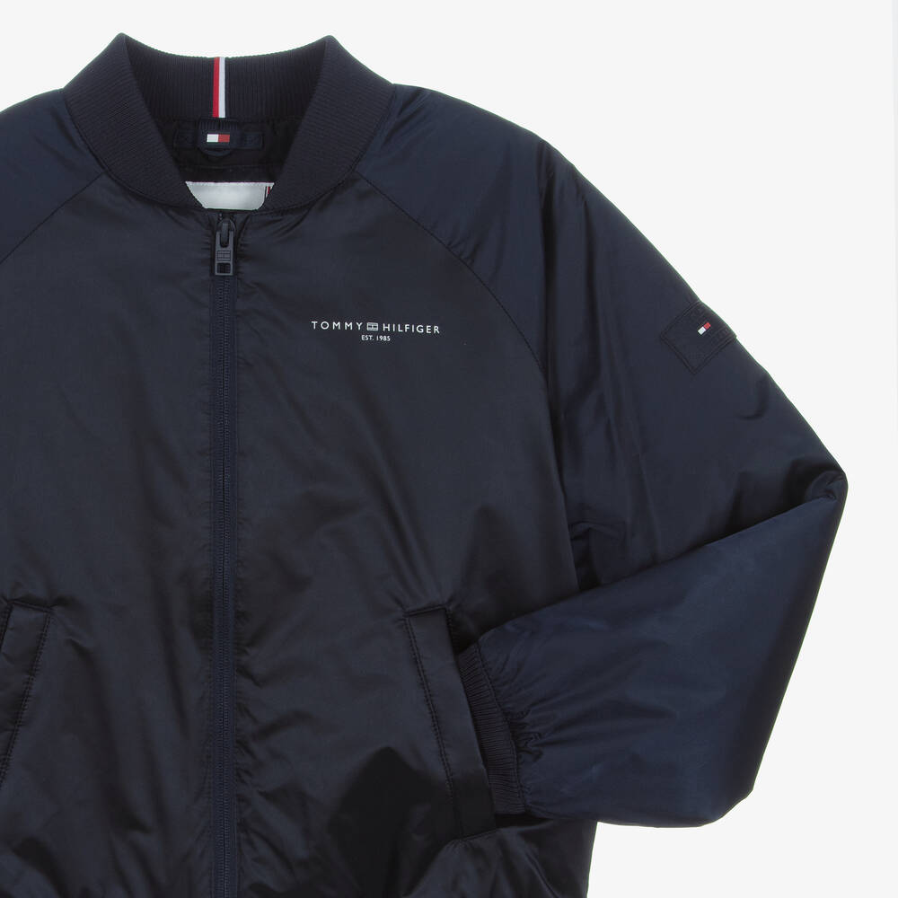 Tommy Hilfiger-Teen Girls Blue Satin Bomber Jacket | Childrensalon Outlet