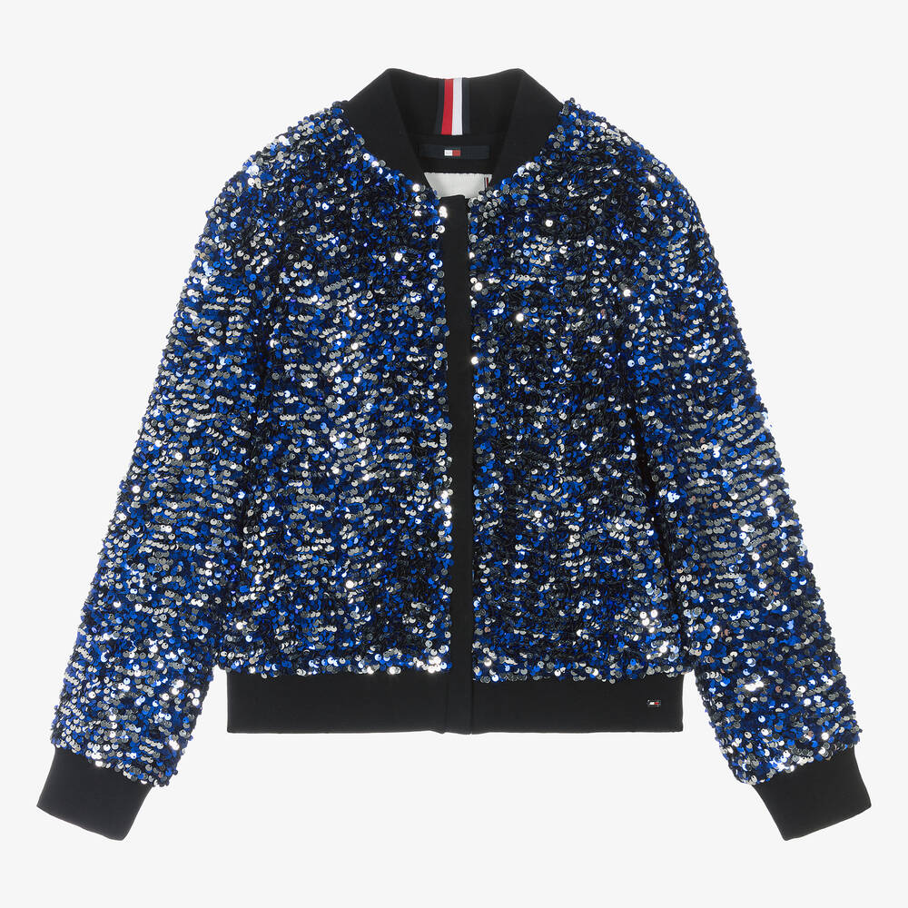 Tommy Hilfiger Teen Girls Blue Sequin Bomber Jacket