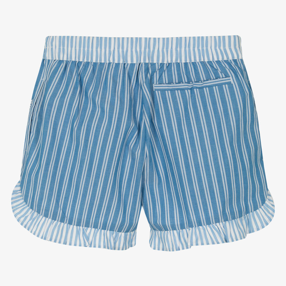 Tommy Hilfiger-Teen Girls Blue Striped Cotton Shorts | Childrensalon Outlet