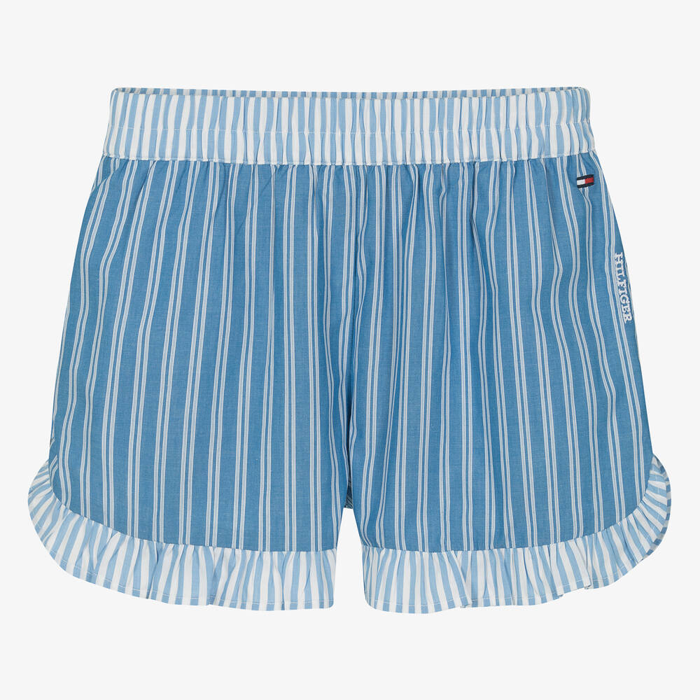 Tommy Hilfiger-Teen Girls Blue Striped Cotton Shorts | Childrensalon Outlet