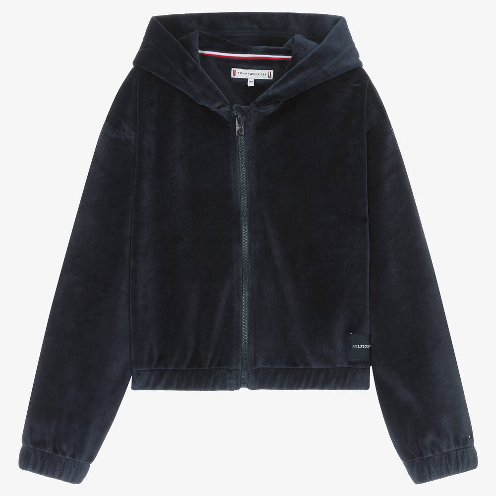 Tommy Hilfiger - Sweat à capuche bleu en velours | Childrensalon