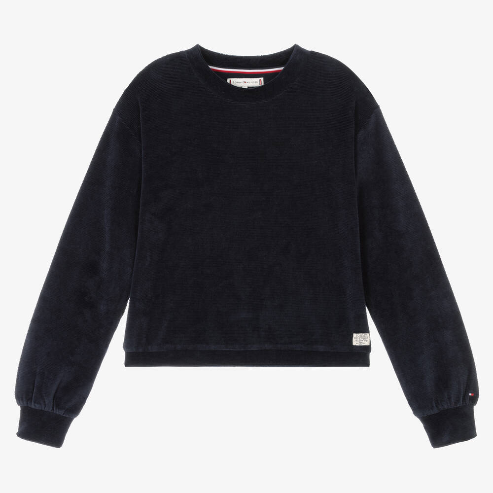 Tommy Hilfiger - Teen Girls Blue Velour Sweater | Childrensalon