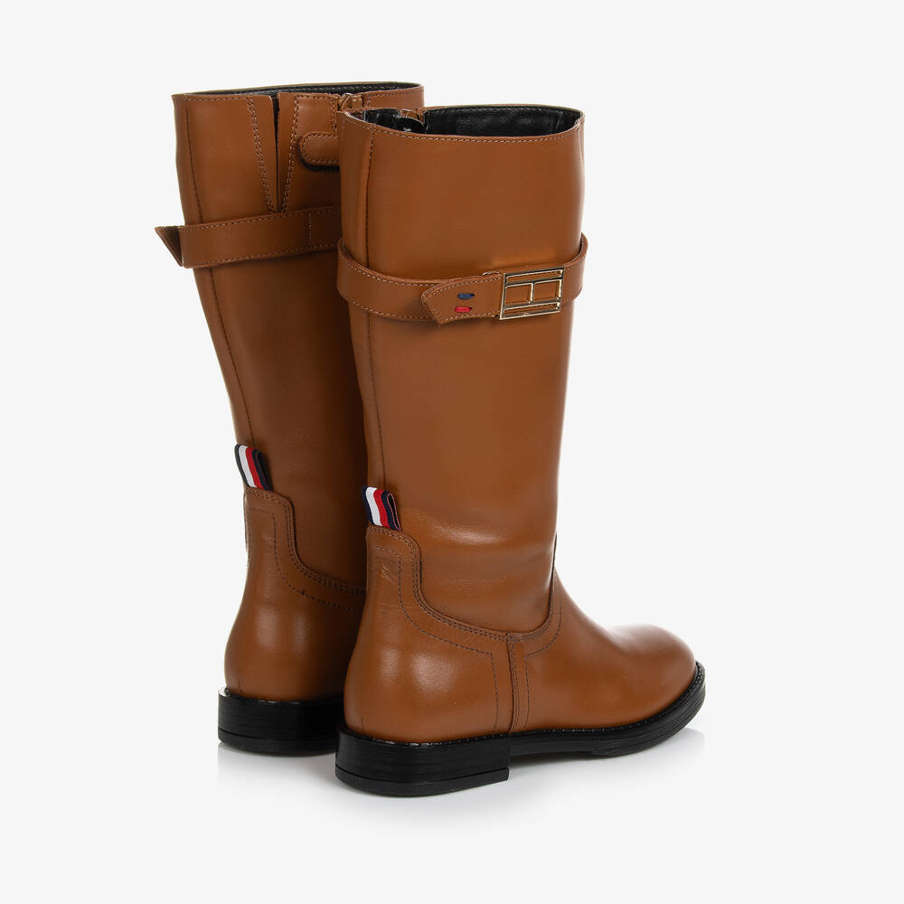 Tommy Hilfiger - Teen Girls Brown Knee High Leather Boots | Childrensalon