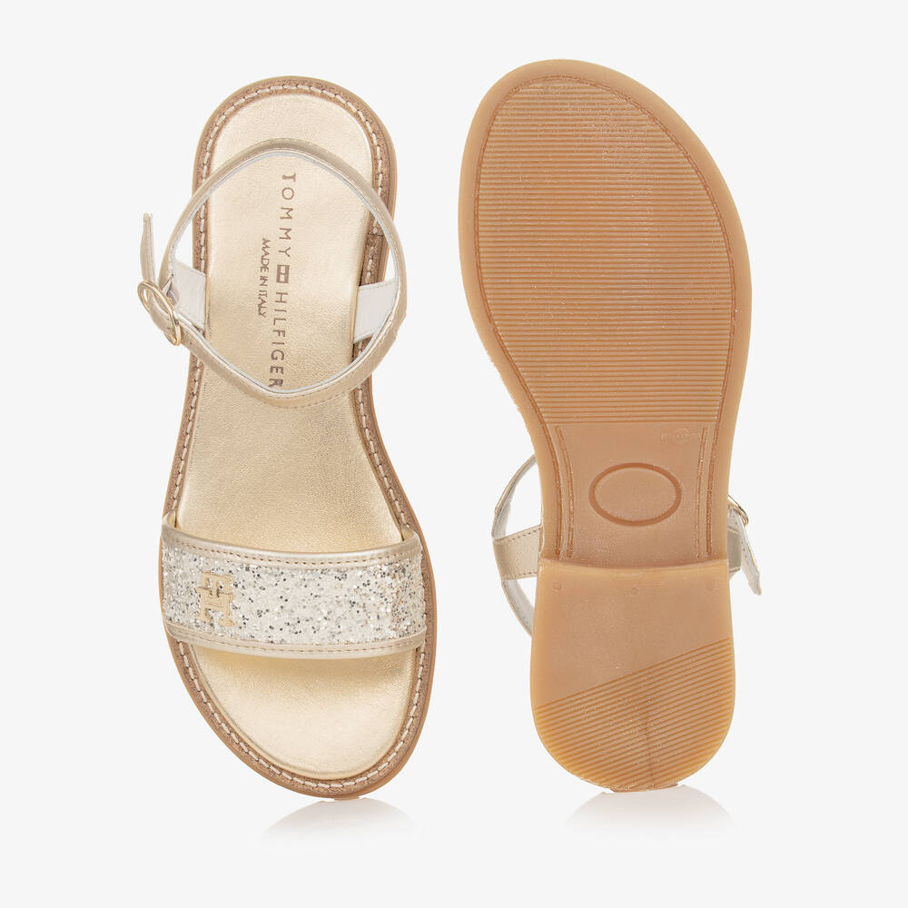 Tommy Hilfiger-صندل جلد لون ذهبي غليتر للمراهقات | Childrensalon Outlet
