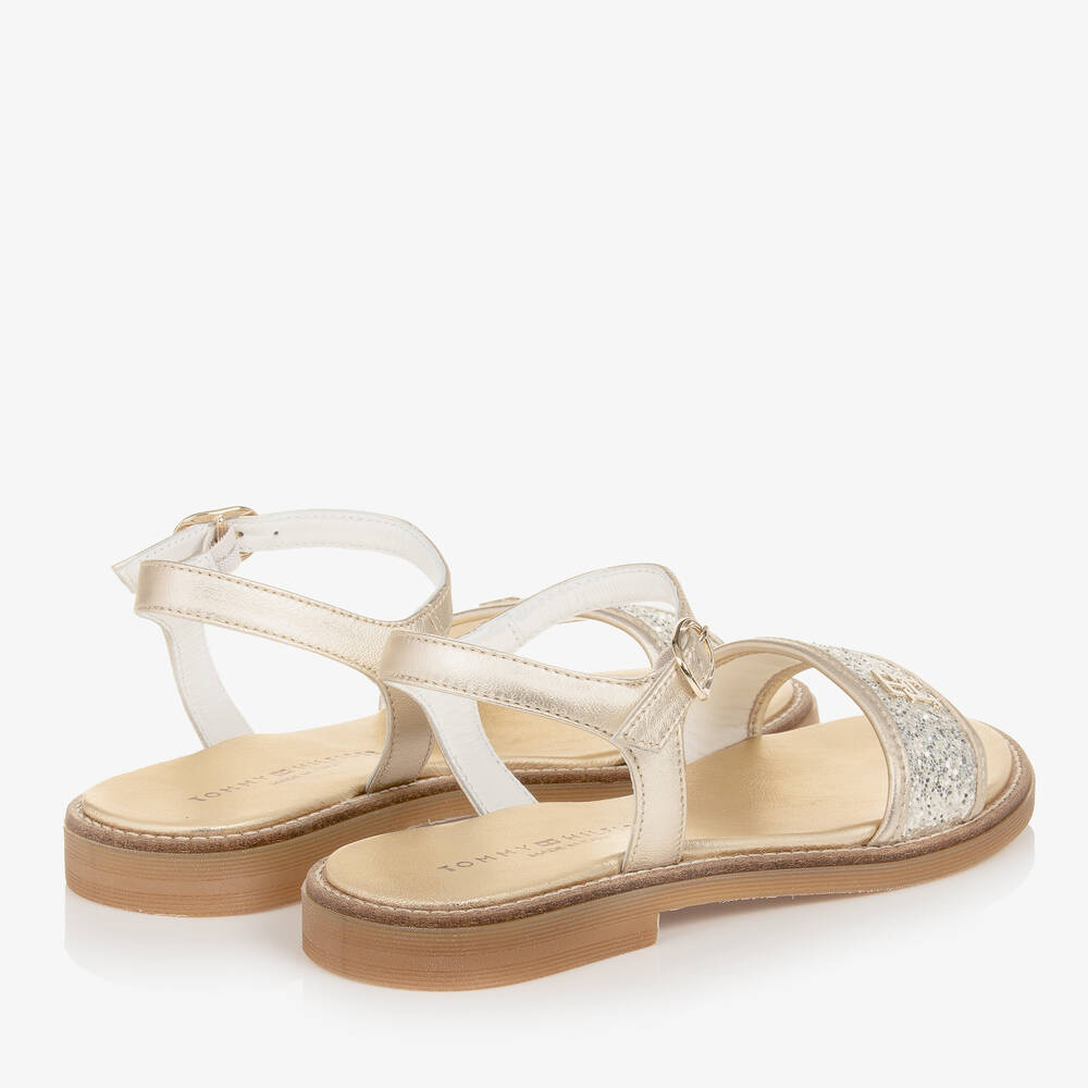 Tommy Hilfiger-صندل جلد لون ذهبي غليتر للمراهقات | Childrensalon Outlet