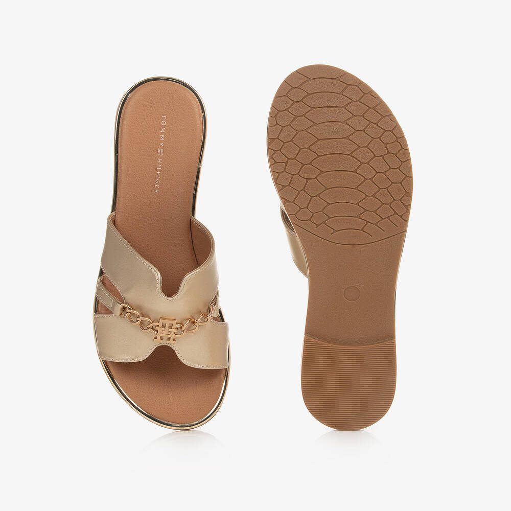 Tommy Hilfiger-Teen Girls Gold TH Monogram Sliders | Childrensalon Outlet