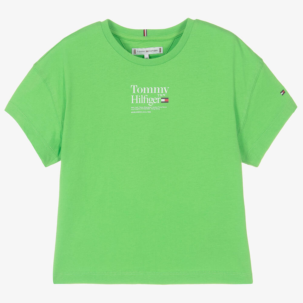 Tommy Hilfiger - تيشيرت تينز بناتي قطن لون أخضر | Childrensalon