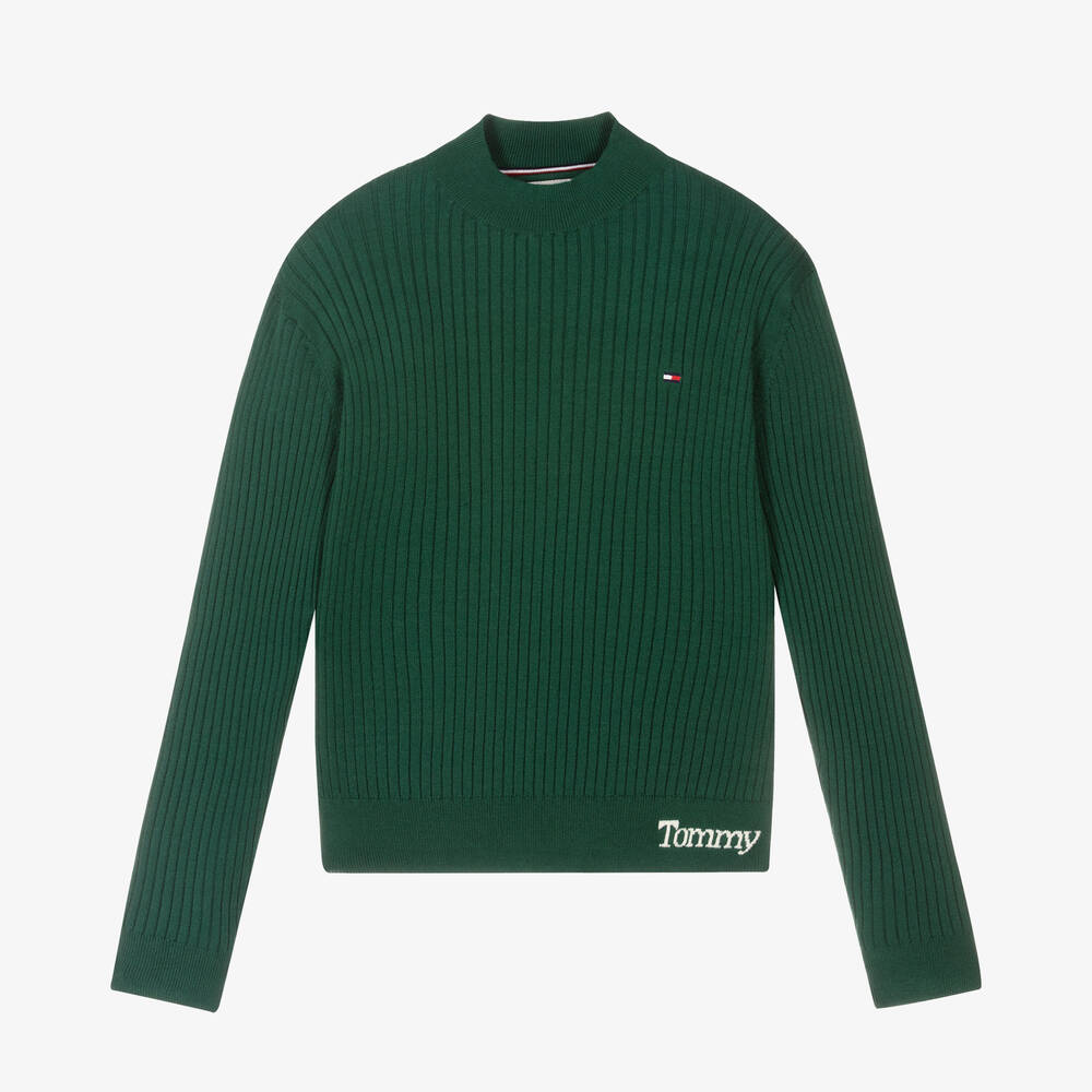 Tommy Hilfiger - Teen Girls Green Ribbed Logo Sweater | Childrensalon