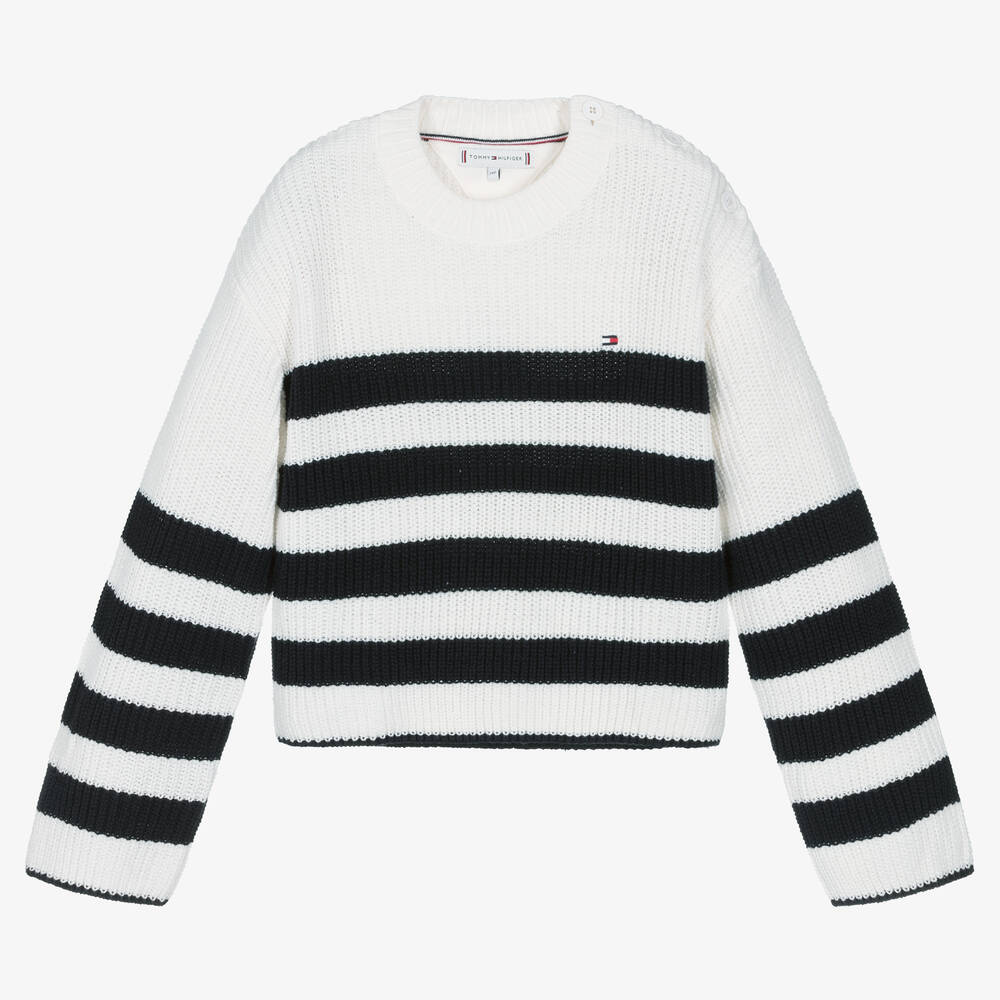 Tommy Hilfiger - Teen Girls Ivory & Blue Stripe Sweater | Childrensalon