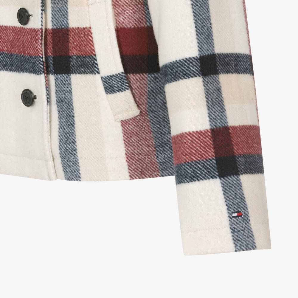 Tommy Hilfiger Caban ivoire en laine a carreaux