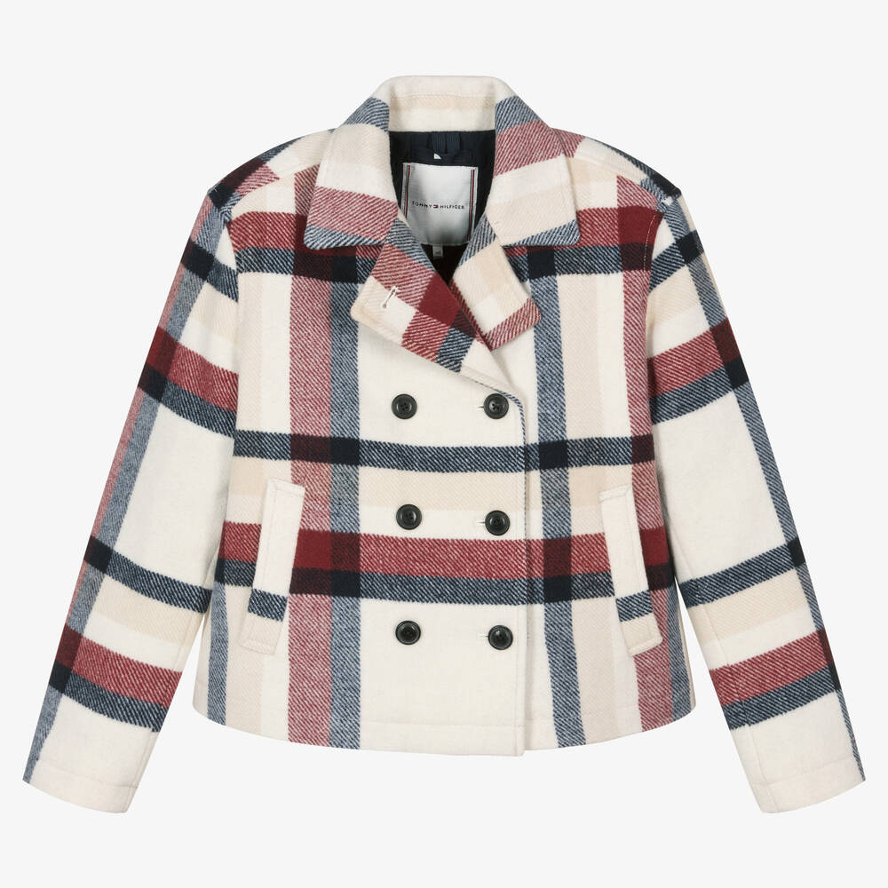 Tommy Hilfiger - Karierte Teen Cabanjacke Elfenbein | Childrensalon