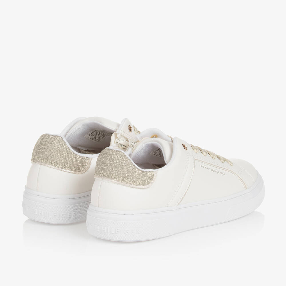 Tommy Hilfiger-Teen Girls Ivory Faux Leather Trainers | Childrensalon Outlet