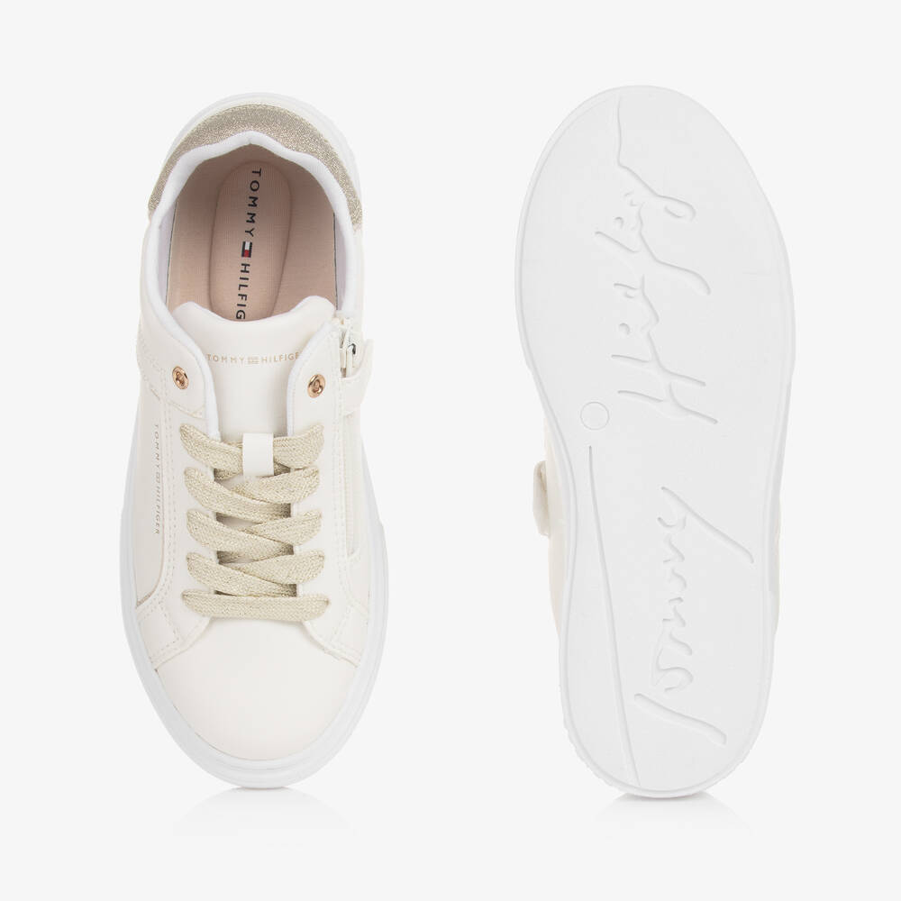 Tommy Hilfiger-Teen Girls Ivory Faux Leather Trainers | Childrensalon Outlet