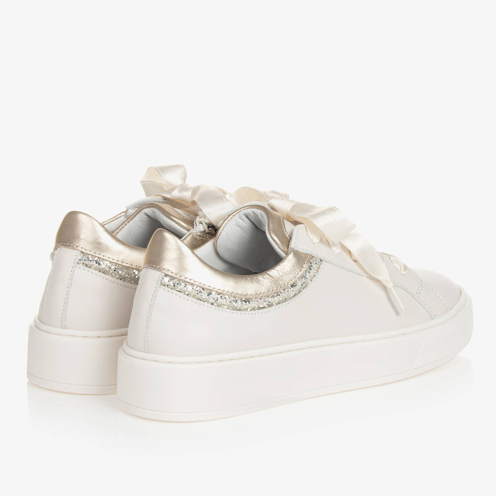 Tommy Hilfiger-Teen Girls Ivory & Gold Leather Trainers | Childrensalon Outlet