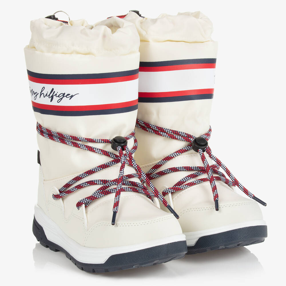 Tommy Hilfiger Teen Girls Ivory Logo Snow Boots Childrensalon Outlet