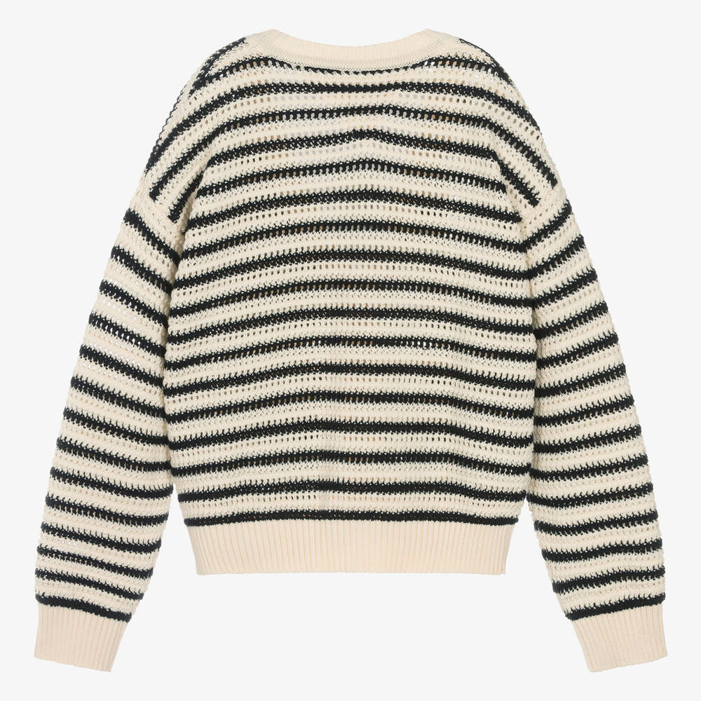 Tommy Hilfiger Teen Girls Ivory Striped Cotton Cardigan Childrensalon Outlet