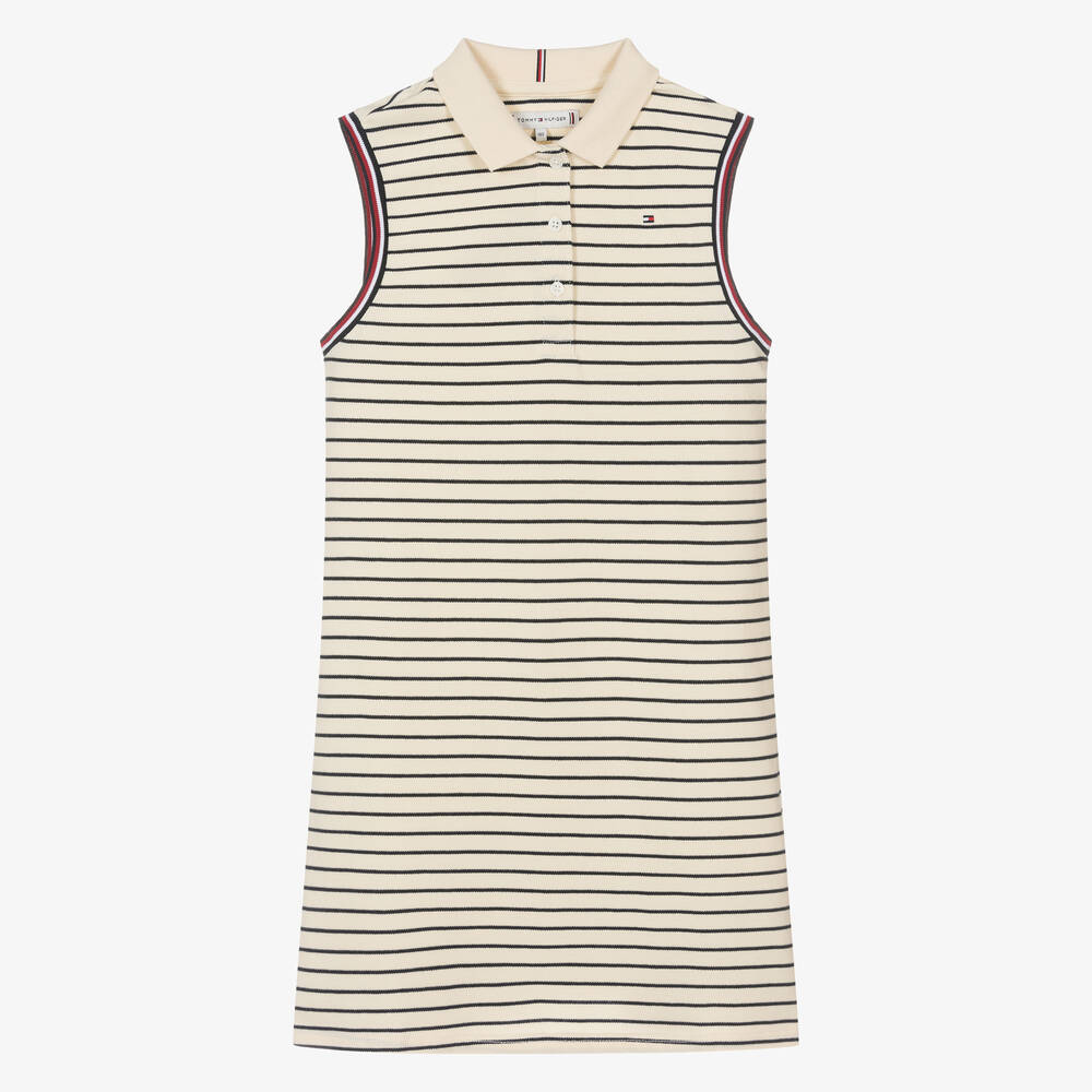 Tommy Hilfiger-Teen Girls Ivory Striped Cotton Polo Dress | Childrensalon Outlet