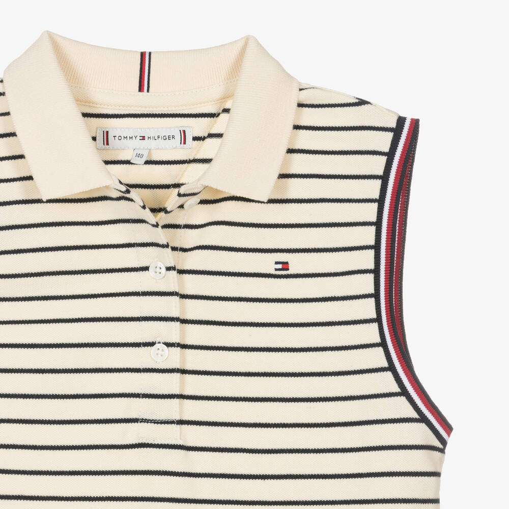 Tommy Hilfiger-فستان بولو قطن مقلم لون عاجي وكحلي للمراهقات | Childrensalon Outlet