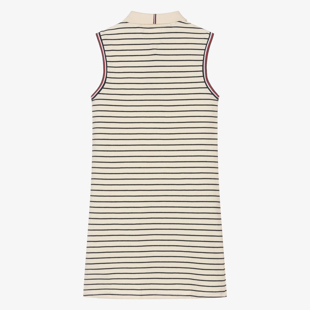 Tommy Hilfiger-فستان بولو قطن مقلم لون عاجي وكحلي للمراهقات | Childrensalon Outlet