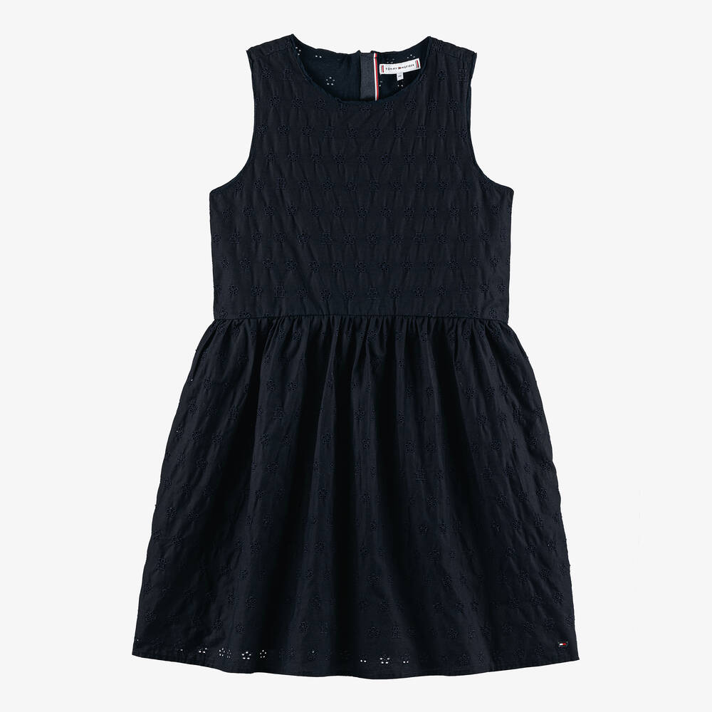 Tommy Hilfiger-Teen Girls Navy Blue Broderie Anglaise Dress | Childrensalon Outlet