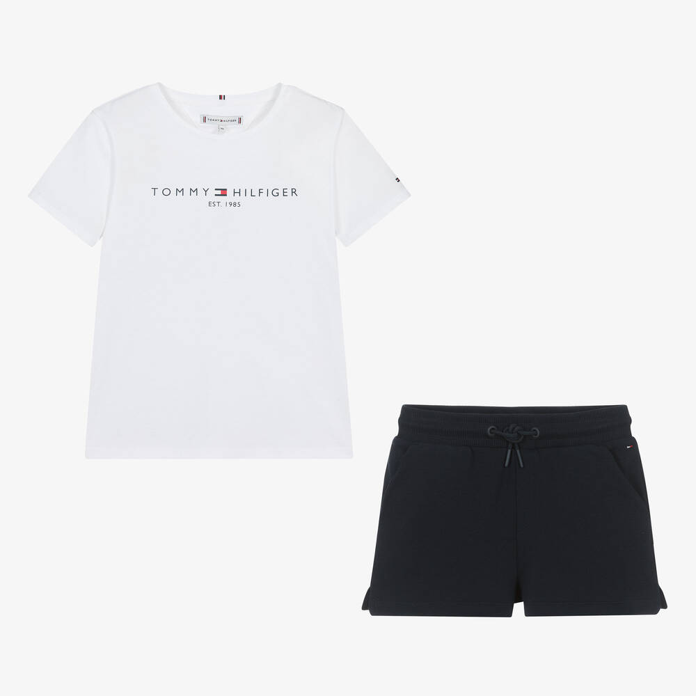 Tommy Hilfiger-طقم شورت قطن لون كحلي وأبيض للمراهقات | Childrensalon Outlet