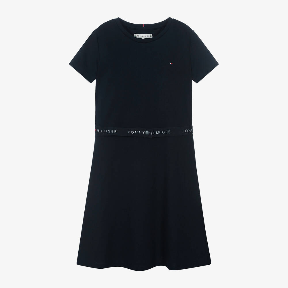 Tommy Hilfiger-Teen Girls Navy Blue Jersey Belted Dress | Childrensalon Outlet