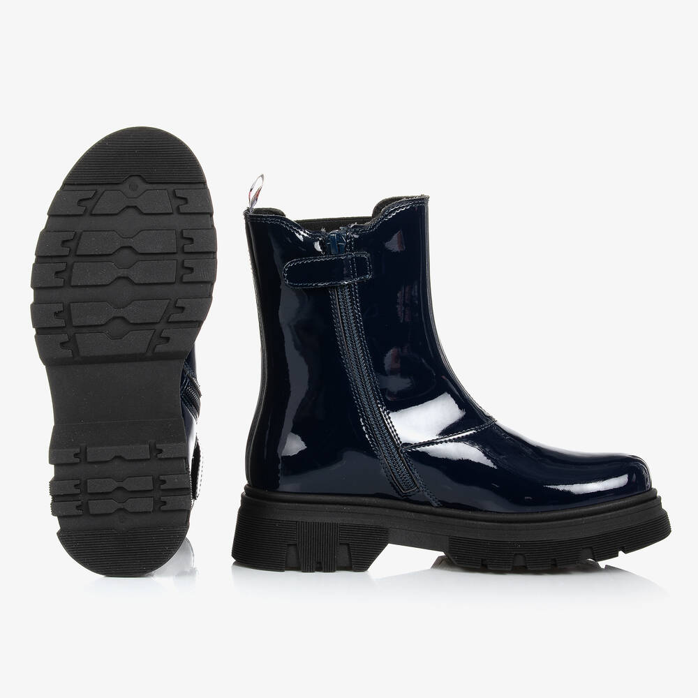 Tommy Hilfiger Teen Girls Navy Blue Patent Chelsea Boots Childrensalon Outlet