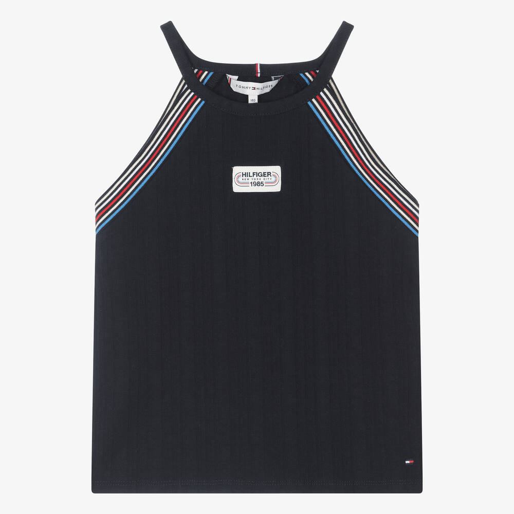 Tommy Hilfiger-Teen Girls Navy Blue Ribbed Cotton Top | Childrensalon Outlet