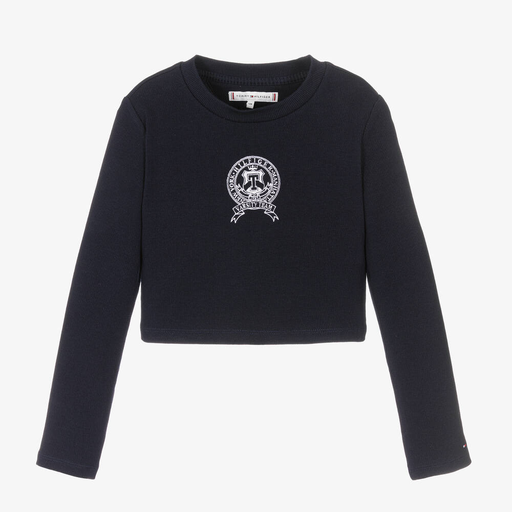 Tommy Hilfiger - Teen Girls Navy Blue Ribbed Crop Top | Childrensalon