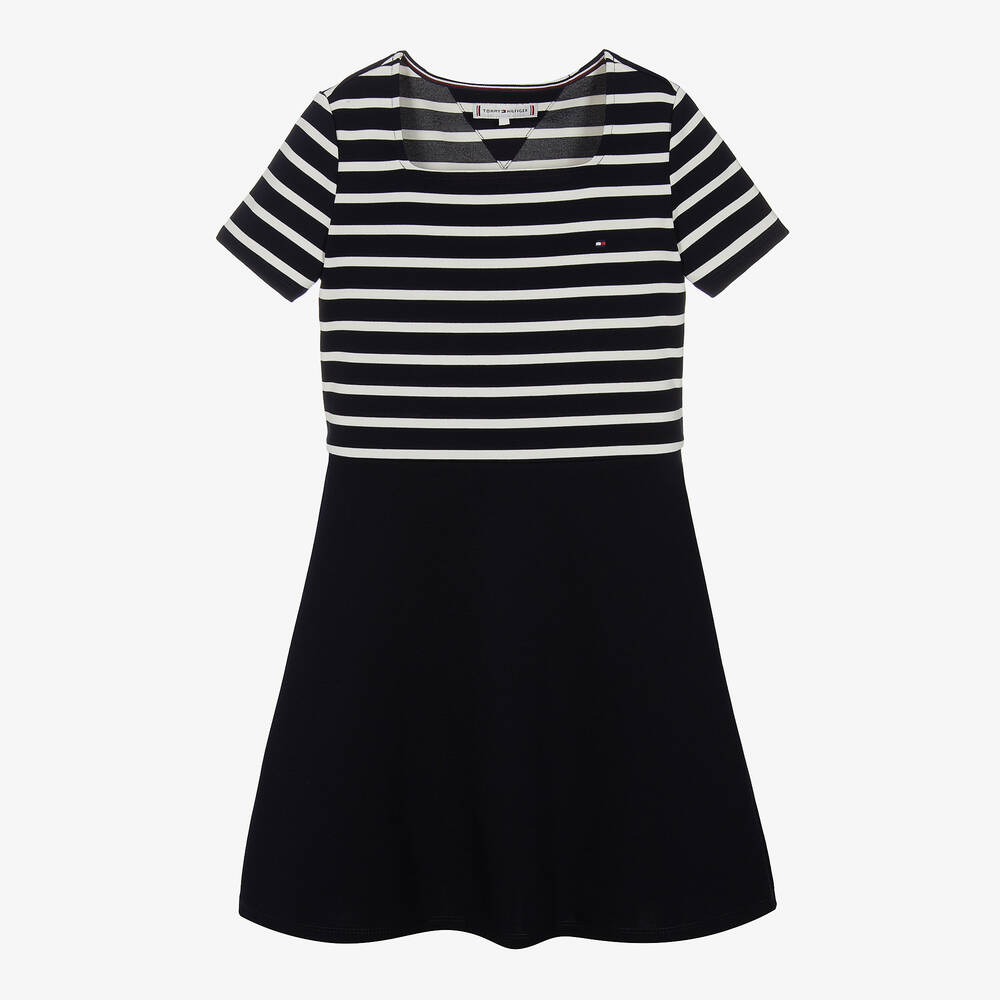 Tommy Hilfiger - Teen Girls Navy Blue Striped Jersey Dress | Childrensalon