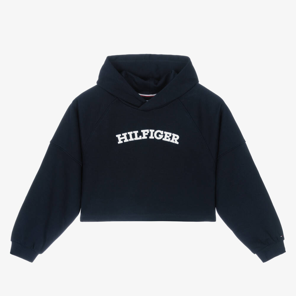 Tommy Hilfiger - Blauer kurzer Teen Baumwoll-Hoodie | Childrensalon