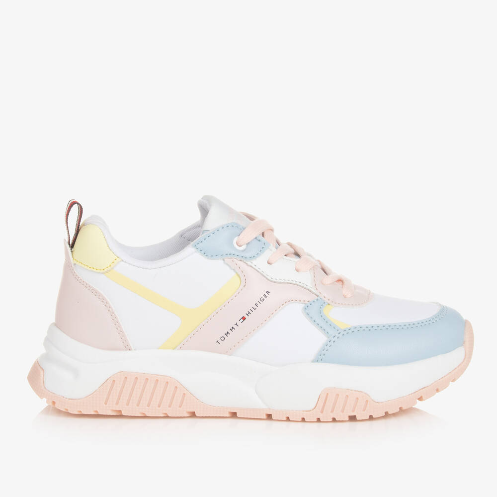 Tommy Hilfiger-Teen Girls Pink & Blue Faux Leather Trainers | Childrensalon Outlet