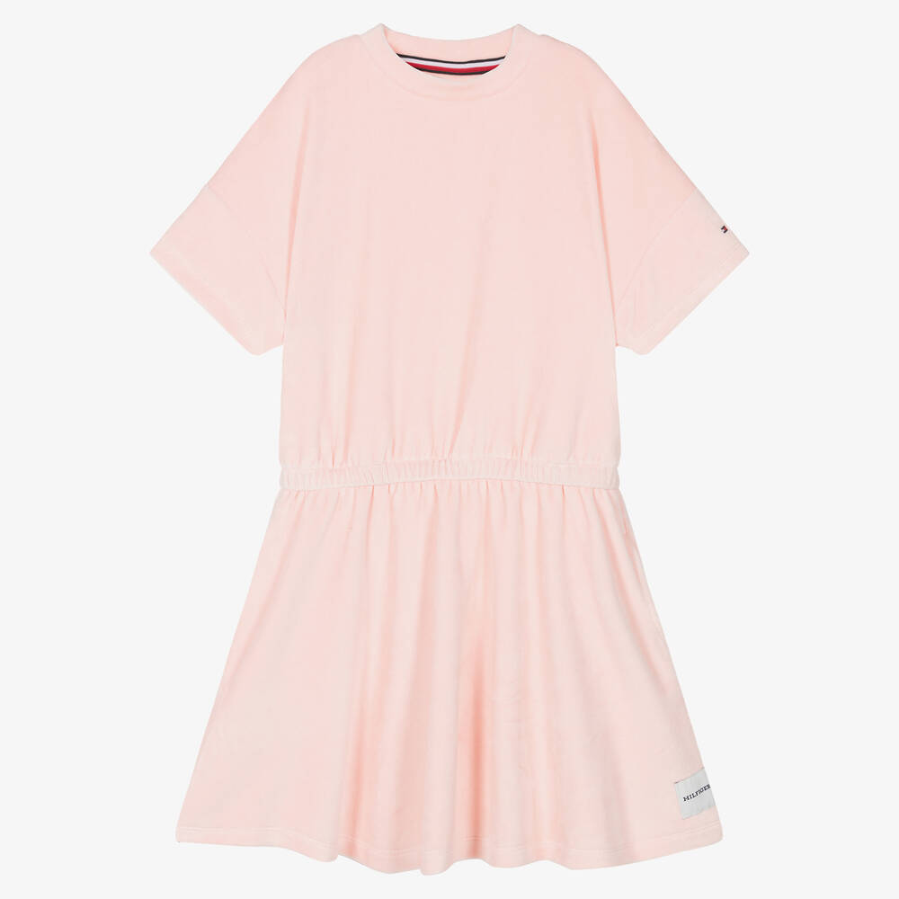 Tommy Hilfiger - Rosa Teen Kleid aus Baumwollvelours | Childrensalon