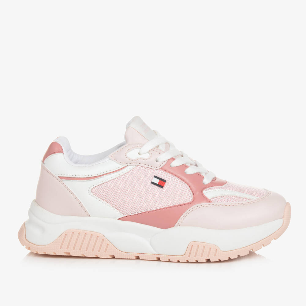 Ladies pink leather trainers cheap