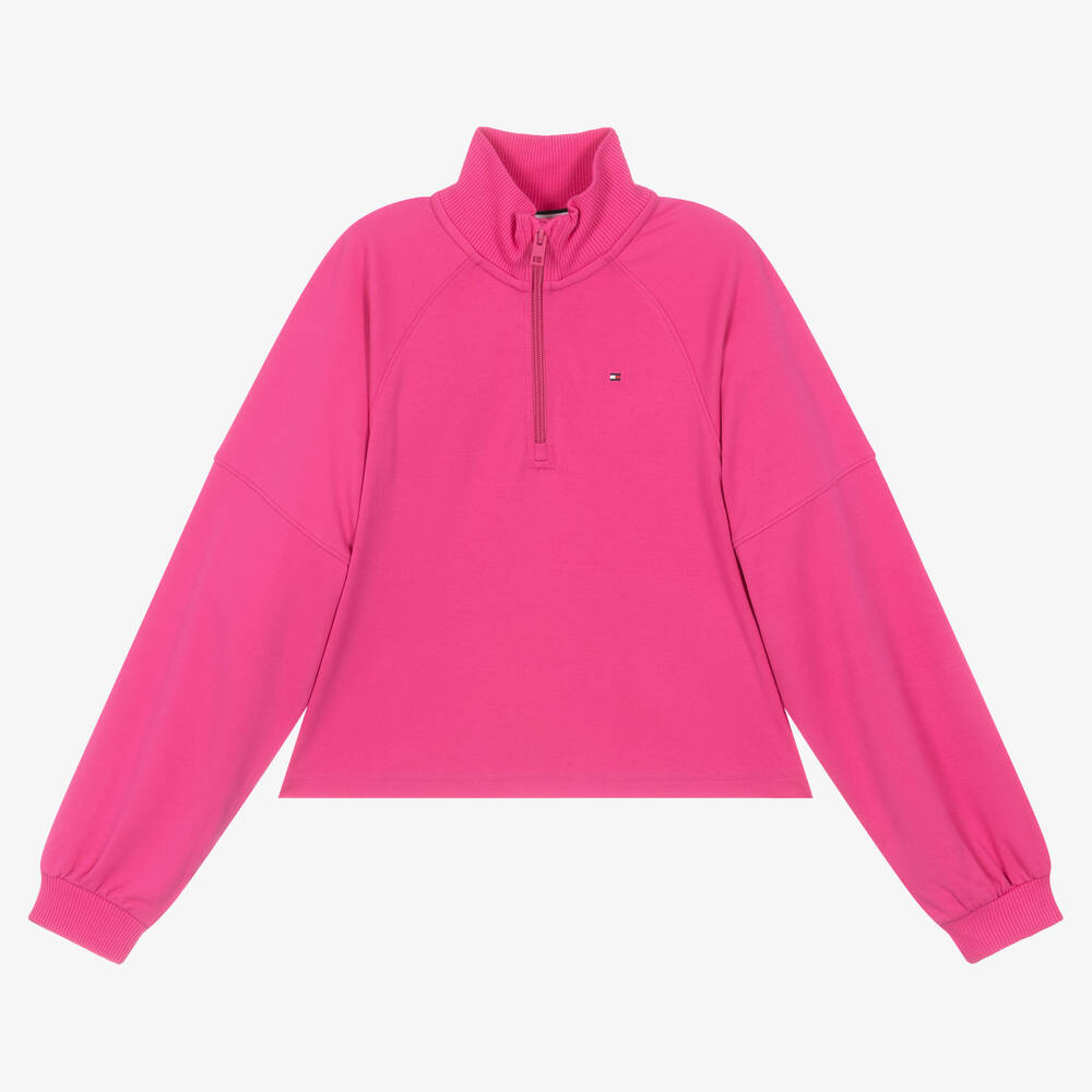 Tommy Hilfiger - Teen Girls Pink Half Zip Flag Sweatshirt | Childrensalon