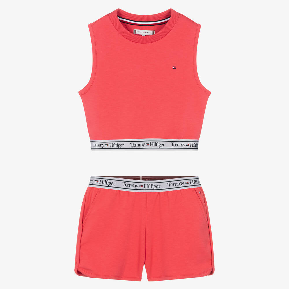 Tommy Hilfiger - Teen Girls Pink Jersey Logo Shorts Set | Childrensalon