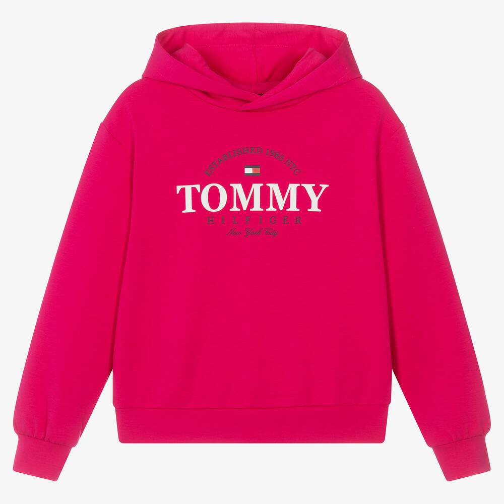 Tommy Hilfiger - توب هودي تينز بناتي مزيج فيسكوز لون زهري | Childrensalon