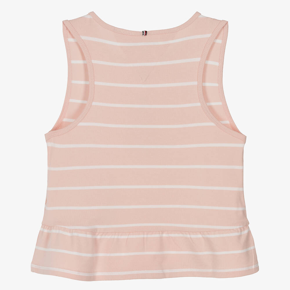 Tommy Hilfiger-توب فيسكوز جيرسي مقلم لون زهري وأبيض للمراهقات | Childrensalon Outlet