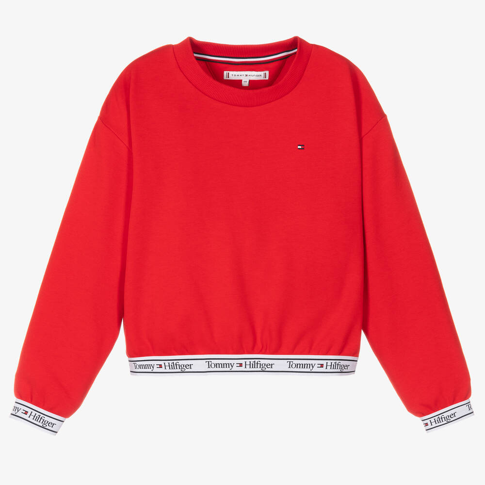 Tommy Hilfiger - Teen Girls Red Cotton Logo Sweatshirt | Childrensalon